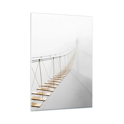 Cuadro sobre vidrio - Impresiones sobre Vidrio - Un puente colgante en la niebla que conduce a lo desconocido. - 50x70cm - ¿Adónde le llevará? - Decoración de pared moderna para salón y dormitorio ARTTOR