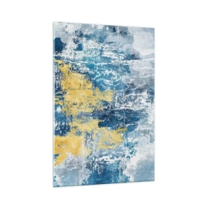 Cuadro sobre vidrio - Impresiones sobre Vidrio - Abstracción en tonos azules y amarillos - 70x100cm - Una abstracción serena - Decoración de pared moderna para salón y dormitorio ARTTOR