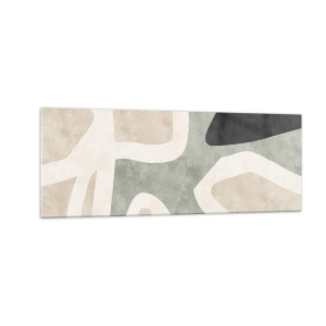 Cuadro sobre vidrio - Impresiones sobre Vidrio - Formas abstractas en colores tenues - 140x50cm - Composición con un toque negro - Decoración de pared moderna para salón y dormitorio ARTTOR