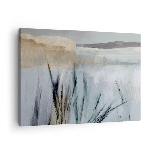 Cuadro sobre lienzo - Impresión de Imagen - Un pintoresco paisaje invernal con campos y pastos. - 70x50cm - Campos de invierno - Decoración de pared moderna para salón y dormitorio ARTTOR