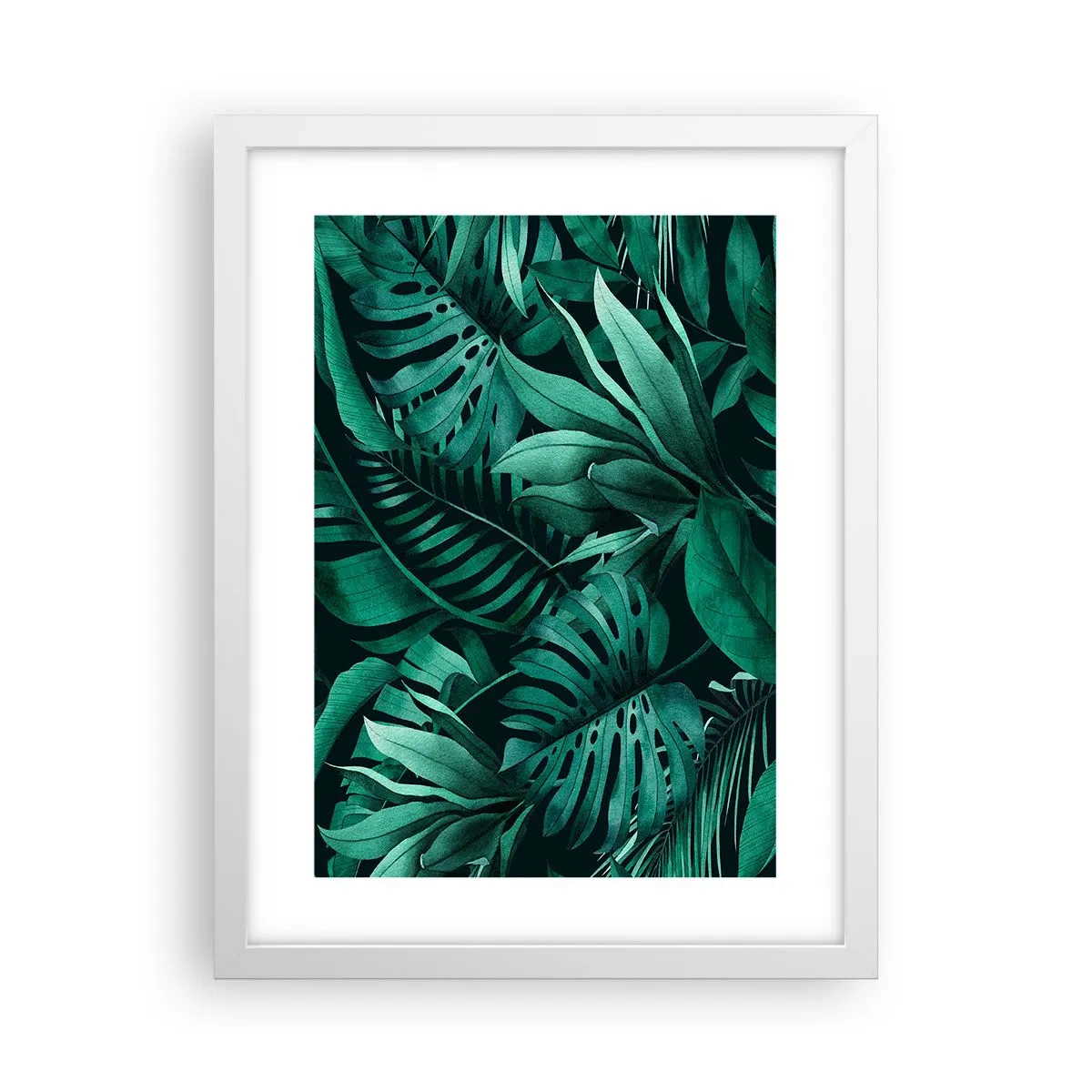 Póster en marco blanco - Profundidad del verde tropical - 30x40 cm