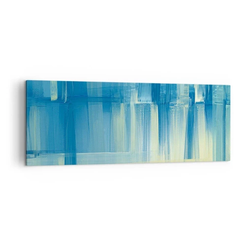 Cuadro sobre lienzo - Impresión de Imagen - Un cuadro abstracto en tonos turquesa y azul con pinceladas geométricas. - 140x50cm - Composición en turquesa - Decoración de pared moderna para salón y dormitorio ARTTOR
