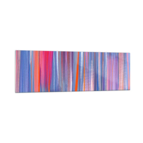 Cuadro sobre vidrio - Impresiones sobre Vidrio - Líneas verticales abstractas en tonos azul y rosa. - 160x50cm - Ascensión - Decoración de pared moderna para salón y dormitorio ARTTOR