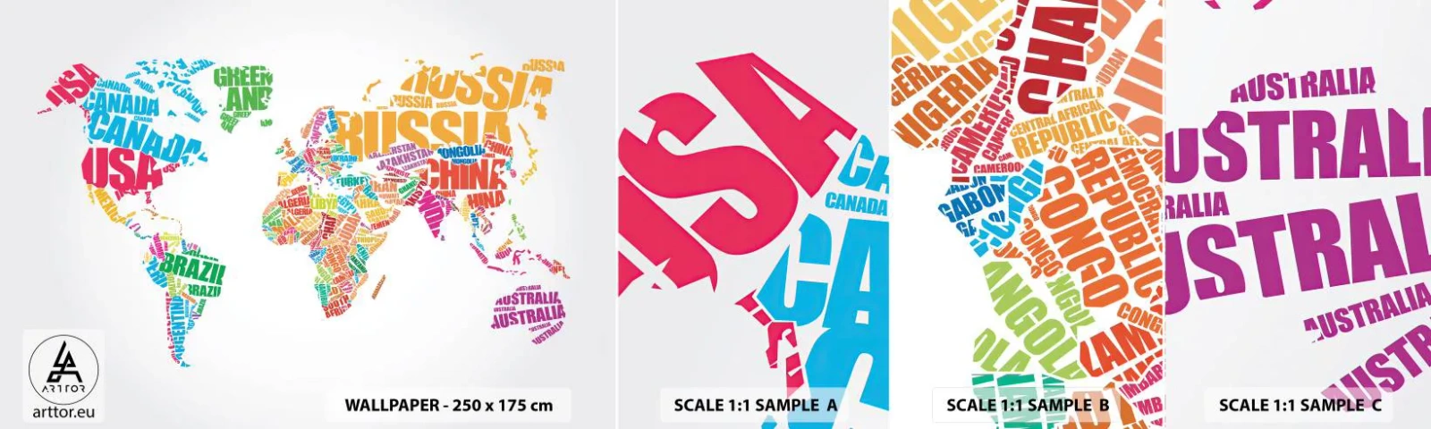 Muestra De Fotomural Standard Eco - Quiero conocerlos a todos - Mapa del mundo, Gráficos, Continentes - 100x30 cm