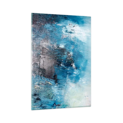 Cuadro sobre vidrio - Impresiones sobre Vidrio - Pinceladas abstractas en tonos azules - 80x120cm - Rapsodia celeste - Decoración de pared moderna para salón y dormitorio ARTTOR