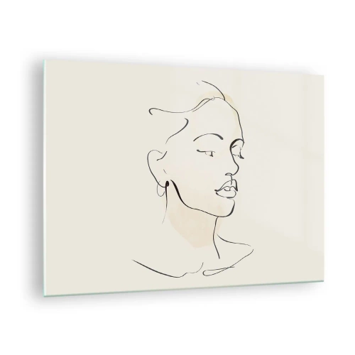 Cuadro sobre vidrio - Impresiones sobre Vidrio - Un retrato lineal femenino sobre un fondo claro con sombras delicadas. - 70x50cm - Líneas que muestran seguridad - Decoración de pared moderna para salón y dormitorio ARTTOR