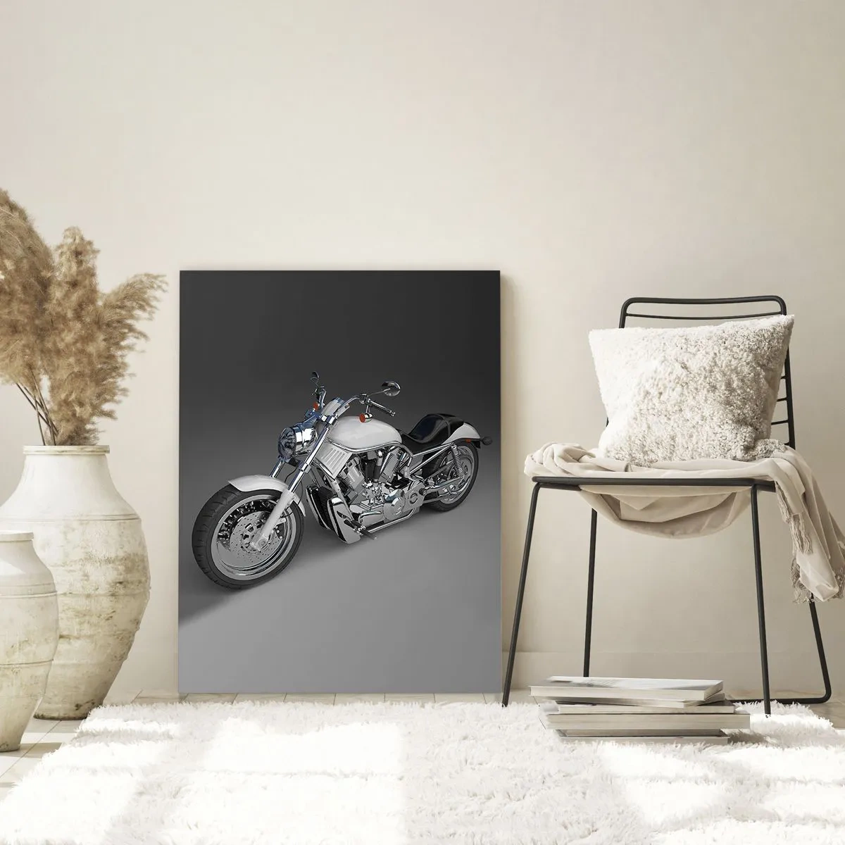 Cuadro sobre vidrio - Impresiones sobre Vidrio - Una motocicleta elegante sobre un fondo gris con un toque moderno. - 50x70cm - Solo puedes arrodillarte - Decoración de pared moderna para salón y dormitorio ARTTOR