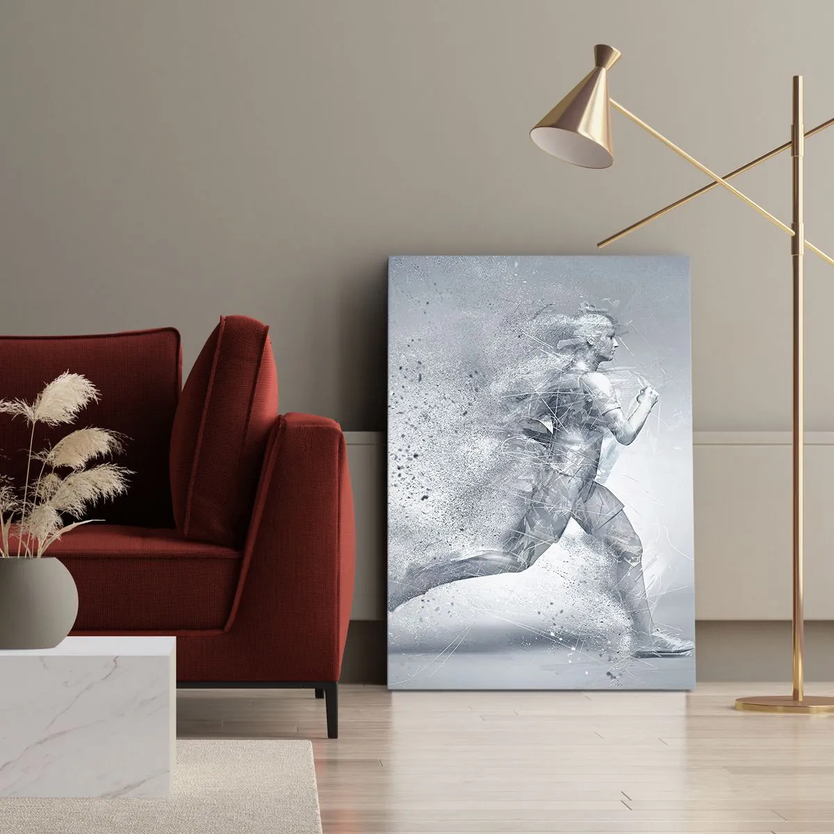 Cuadro sobre lienzo - Impresión de Imagen - Una figura dinámica corriendo en un estilo abstracto. - 50x70cm - Energía cristalina - Decoración de pared moderna para salón y dormitorio ARTTOR