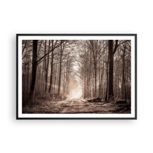 Póster en marco negro - Un sendero forestal entre árboles en tonos sepia. - 100x70cm - La catedral del bosque - Decoración de pared moderna para salón y dormitorio ARTTOR