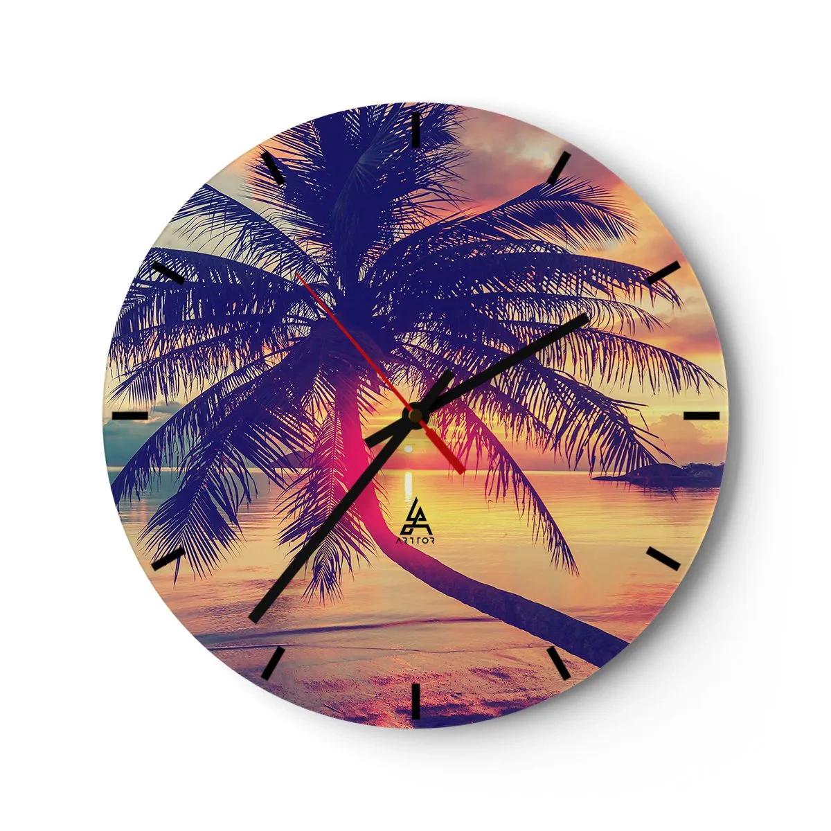 Reloj de pared - Reloj de vidrio - Atardecer bajo las palmeras - 40x40 cm