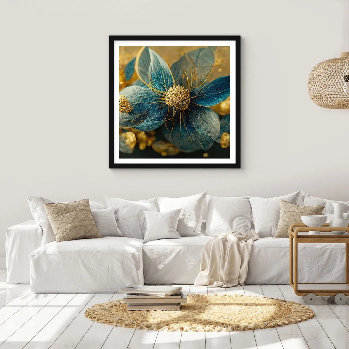 Póster en marco negro - Flor de oro - 30x30 cm