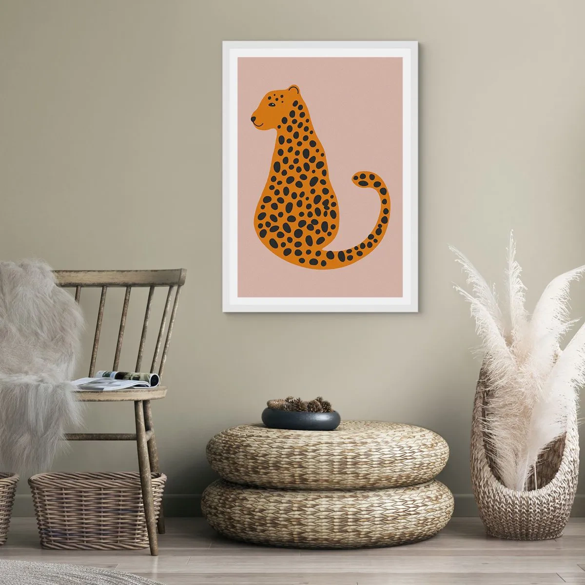 Póster en marco blanco - El estampado de leopardo está de moda - 70x100 cm