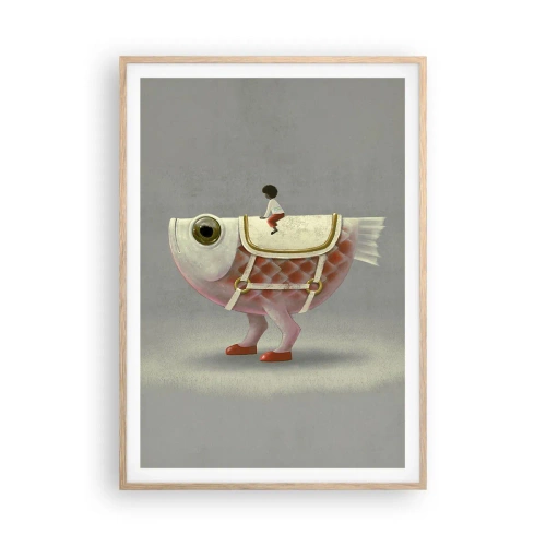 Póster en marco roble claro - Jinete del pescado - 70x100 cm