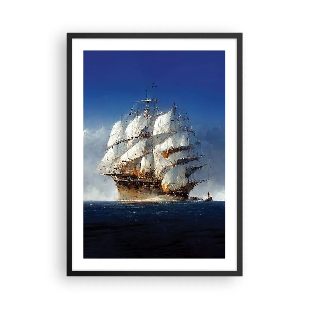 Póster en marco negro - Un velero en alta mar a toda vela bajo la luz del sol. - 50x70cm - La gran gloria - Decoración de pared moderna para salón y dormitorio ARTTOR