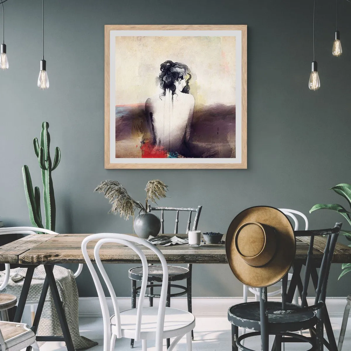 Póster en marco roble claro - Líneas suaves, formas ovaladas - 60x60 cm