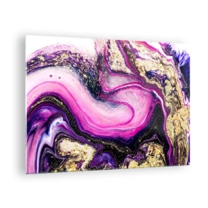 Cuadro sobre vidrio - Impresiones sobre Vidrio - Una composición abstracta en tonos morados y dorados. - 70x50cm - Un momento abstracto - Decoración de pared moderna para salón y dormitorio ARTTOR