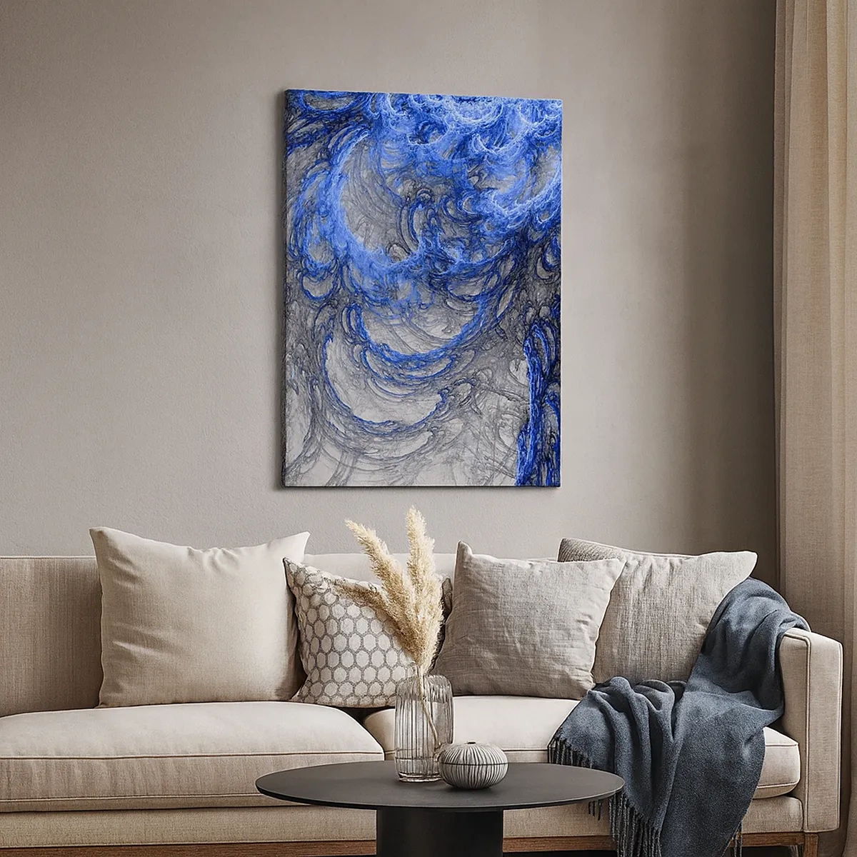 Cuadro sobre lienzo - Impresión de Imagen - Ondas abstractas en tonos azules y grises - 50x70cm - El nacimiento de una ola - Decoración de pared moderna para salón y dormitorio ARTTOR