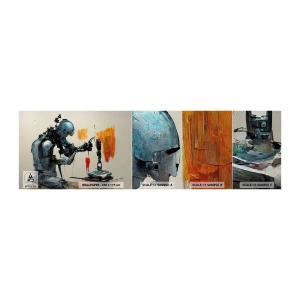 Muestra de fotomural Premium Sand - Próximamente... - Artista, Inteligencia artificial, Robot - 100x30 cm