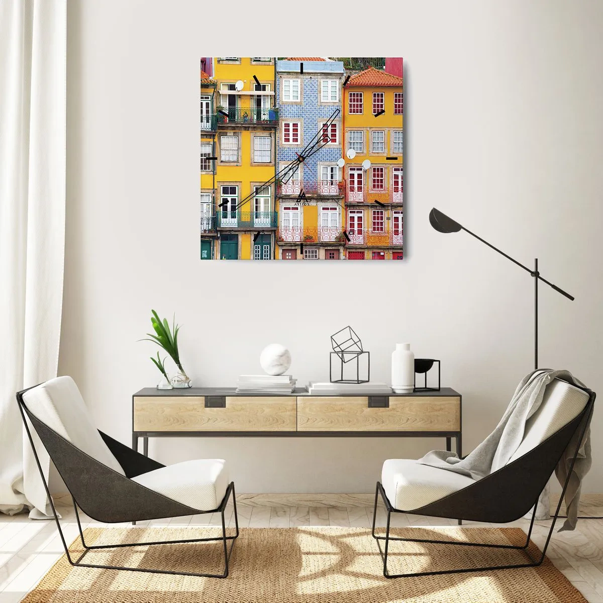 Reloj de pared - Reloj de vidrio - Los colores de la ciudad vieja - 30x30 cm
