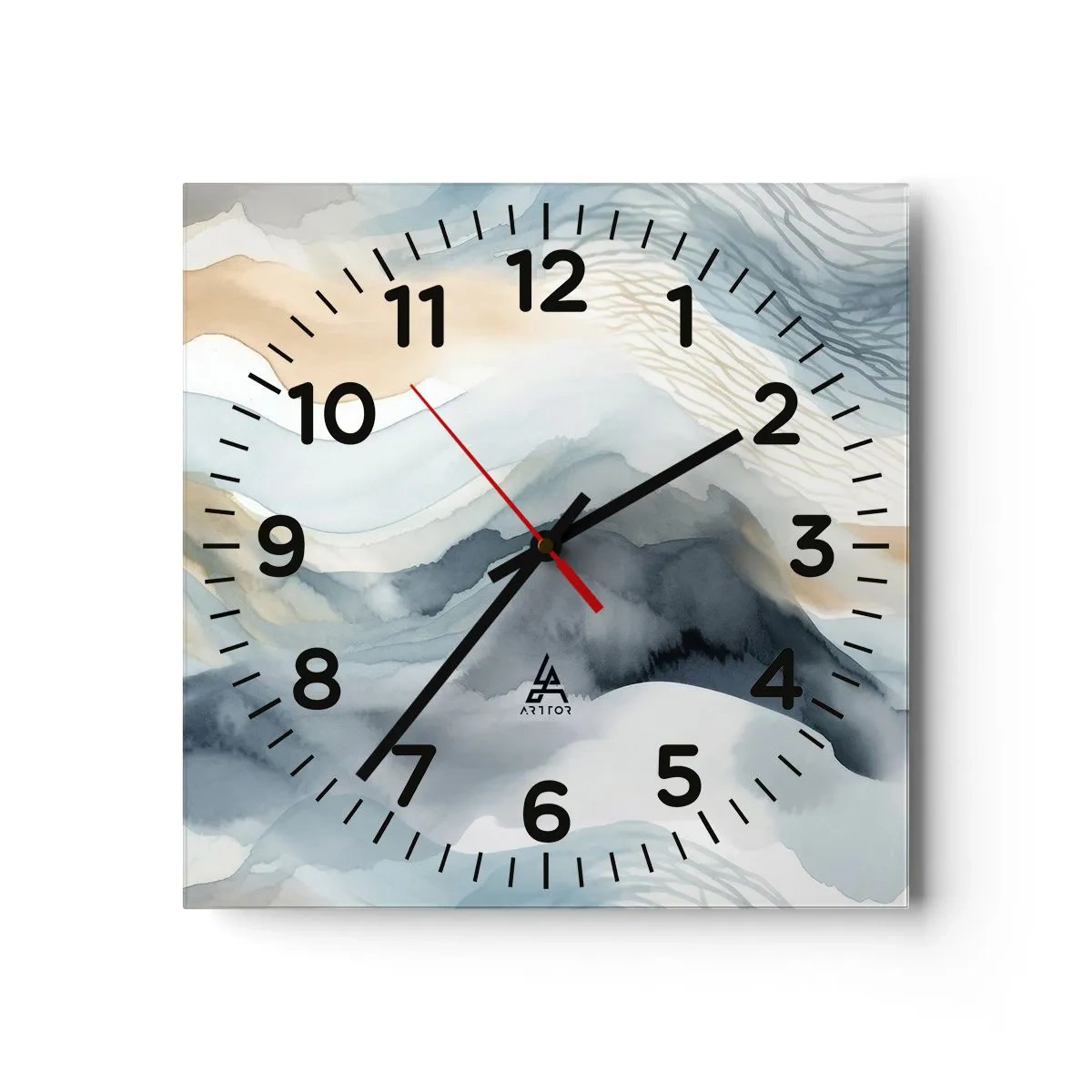 Reloj de pared - Reloj de vidrio - Abstracción de nieve y niebla - 40x40 cm