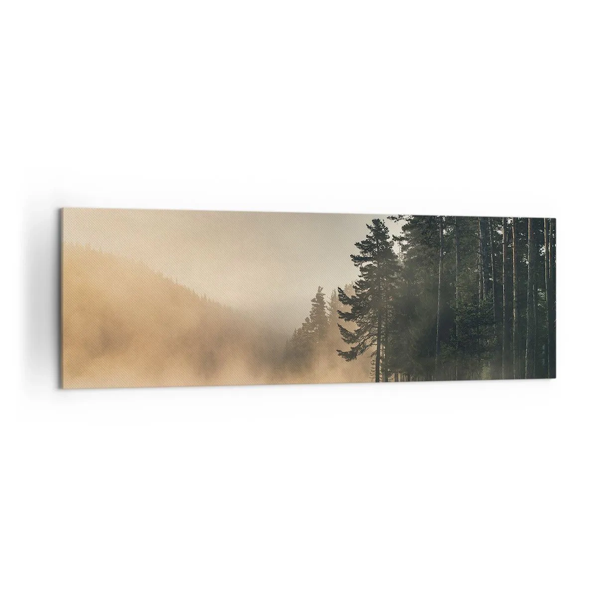 Cuadro sobre lienzo - Impresión de Imagen - Un bosque brumoso sobre un lago tranquilo. - 160x50cm - El nacimiento de un día - Decoración de pared moderna para salón y dormitorio ARTTOR
