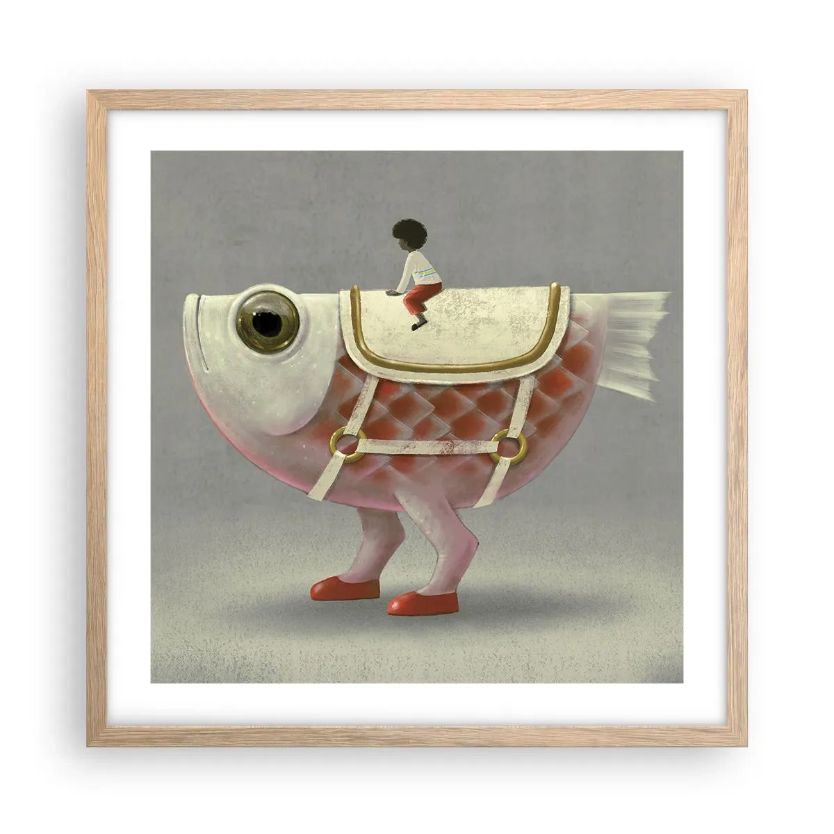 Póster en marco roble claro - Jinete del pescado - 50x50 cm