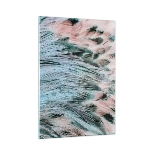 Cuadro sobre vidrio - Impresiones sobre Vidrio - Primer plano de plumas en tonos rosa zafiro. - 50x70cm - Suavidad rosa zafiro - Decoración de pared moderna para salón y dormitorio ARTTOR