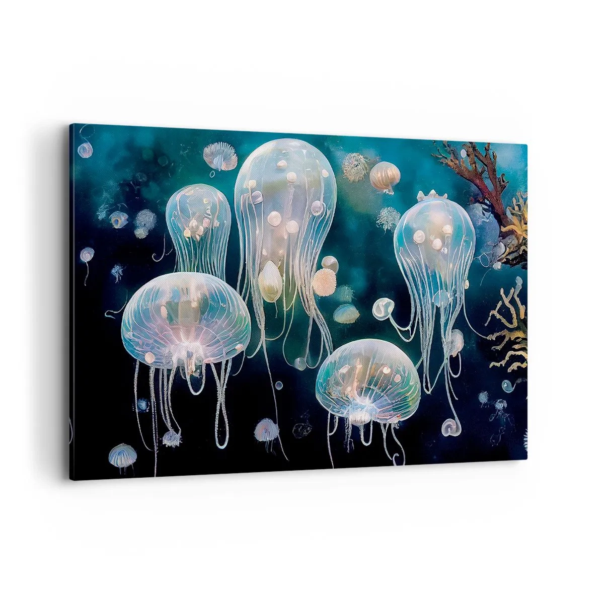 Cuadro sobre lienzo - Impresión de Imagen - Delicadas medusas en el mundo submarino - 120x80cm - Globos submarinos - Decoración de pared moderna para salón y dormitorio ARTTOR