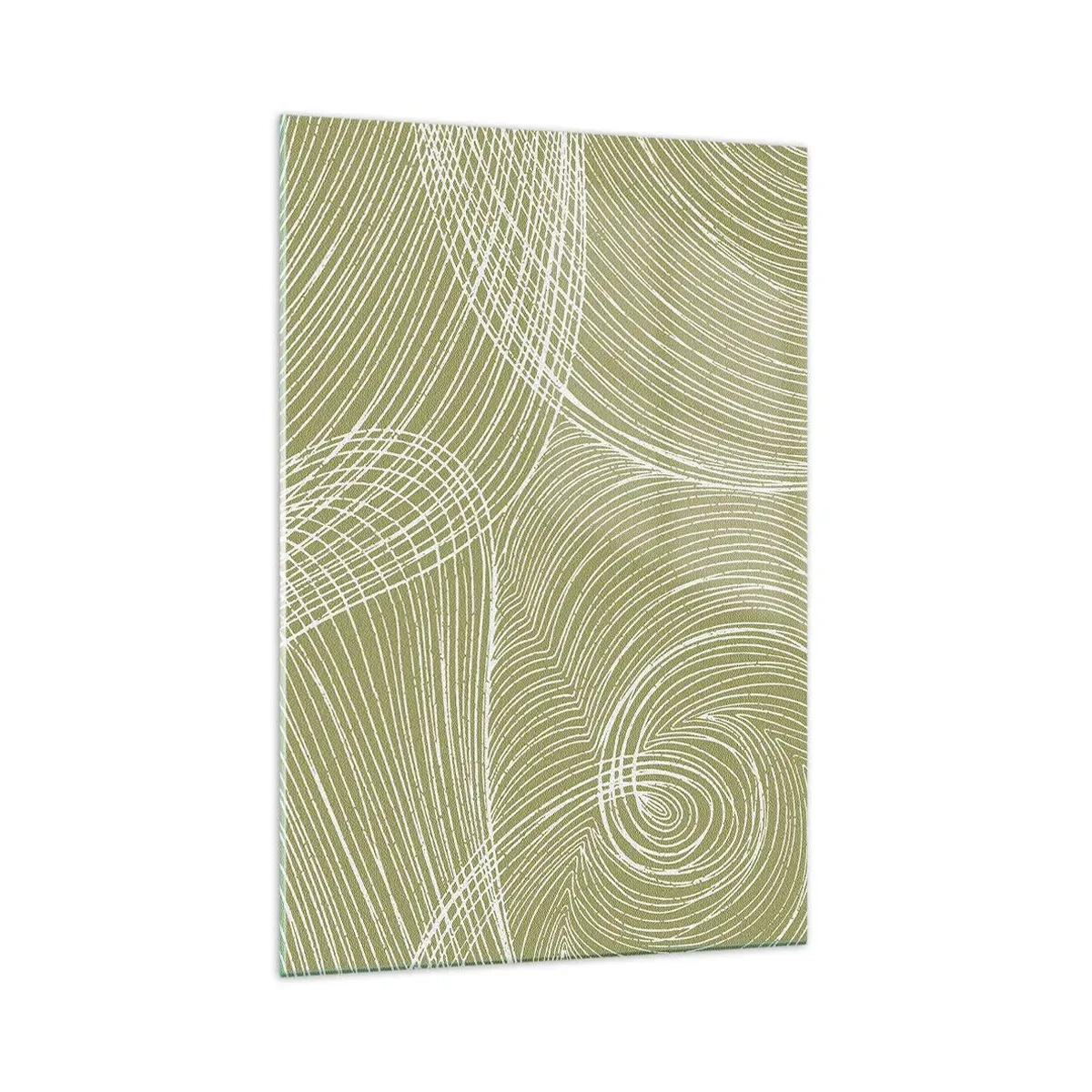 Cuadro sobre vidrio - Impresiones sobre Vidrio - Líneas verdes y blancas en una composición abstracta. - 70x100cm - Abstracción intrincada en blanco - Decoración de pared moderna para salón y dormitorio ARTTOR