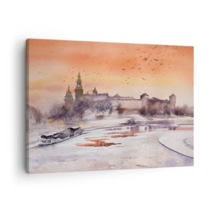 Cuadro sobre lienzo - Impresión de Imagen - Puesta de sol sobre el castillo en un paisaje invernal - 70x50cm - Atardecer real - Decoración de pared moderna para salón y dormitorio ARTTOR