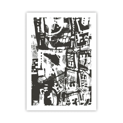 Póster - Gráfico abstracto en blanco y negro con formas geométricas. - 50x70cm - ¿Orden o caos? - Decoración de pared moderna para salón y dormitorio ARTTOR