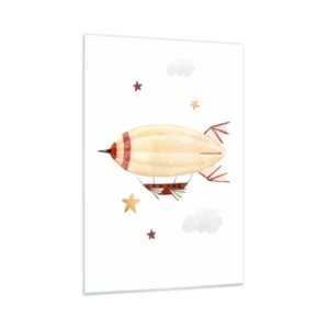 Cuadro sobre vidrio - Impresiones sobre Vidrio - Un dirigible pintado a mano con un fondo de estrellas. - 70x100cm - Dirigible - Decoración de pared moderna para salón y dormitorio ARTTOR