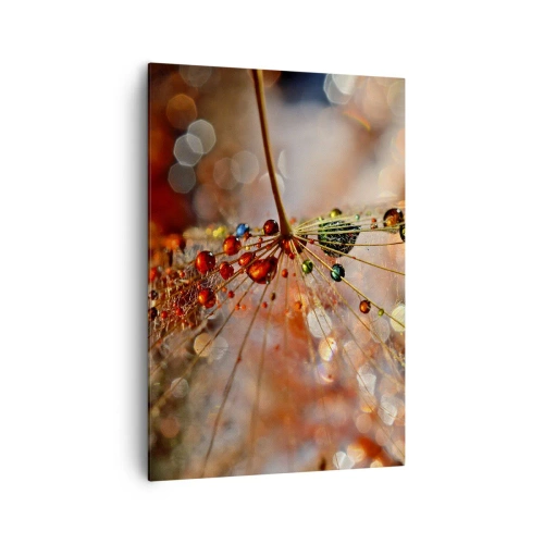 Cuadro sobre lienzo - Impresión de Imagen - Fotografía macro de una gota de agua sobre una planta delicada. - 70x100cm - En una tela de araña - Decoración de pared moderna para salón y dormitorio ARTTOR