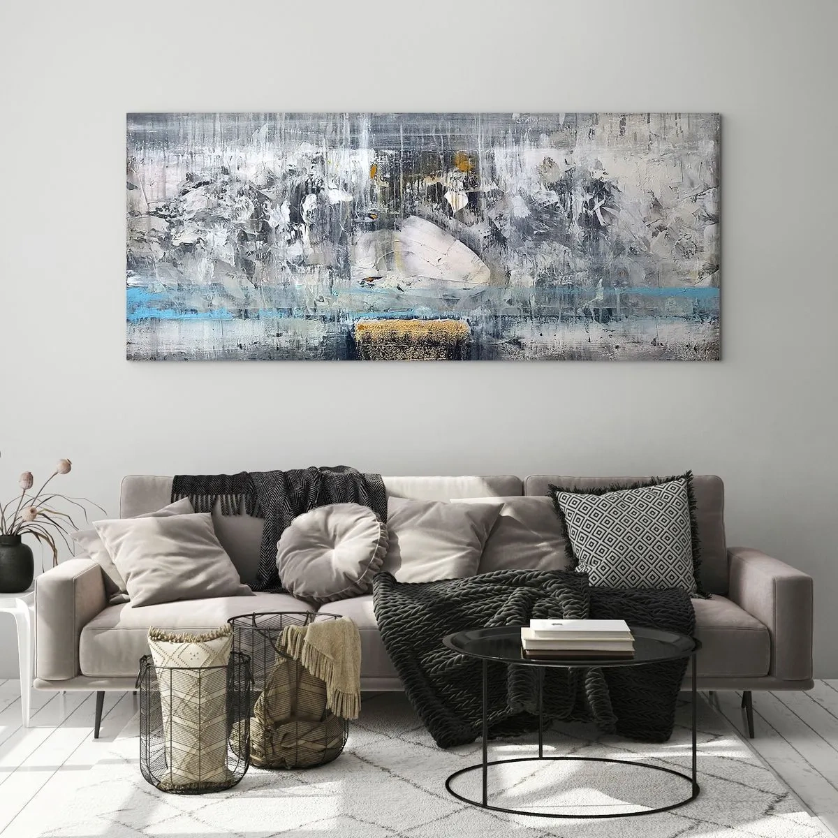Cuadro sobre vidrio - Impresiones sobre Vidrio - Composición abstracta en tonos fríos - 120x50cm - Hielo abstracto - Decoración de pared moderna para salón y dormitorio ARTTOR