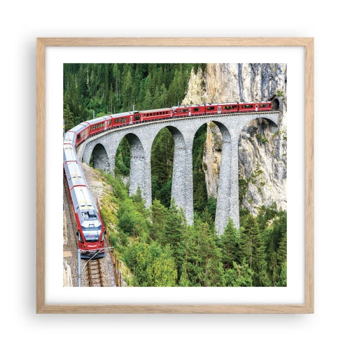 Póster en marco roble claro - Atravesando las montañas - 50x50 cm