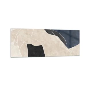 Cuadro sobre vidrio - Impresiones sobre Vidrio - Abstracción geométrica en tonos beige y azul marino. - 140x50cm - Composición abstracta - contraste de colores - Decoración de pared moderna para salón y dormitorio ARTTOR