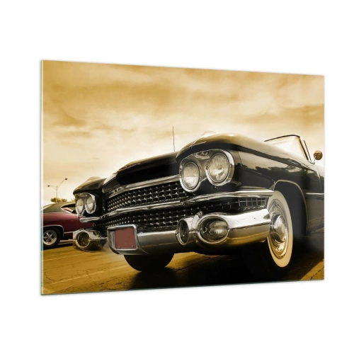 Cuadro sobre vidrio - Impresiones sobre Vidrio - El frontal de un coche clásico en un elegante estilo retro. - 100x70cm - Los clásicos nunca desaparecen - Decoración de pared moderna para salón y dormitorio ARTTOR
