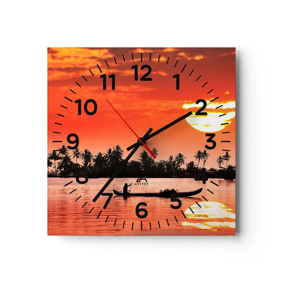 Reloj de pared - Reloj de vidrio - La paz de los trópicos al atardecer - 30x30 cm