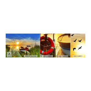 Muestra de fotomural autoadhesivo Deluxe Sticker - Los cormoranes están volando - Paisaje, Lago, Atardecer - 100x30 cm