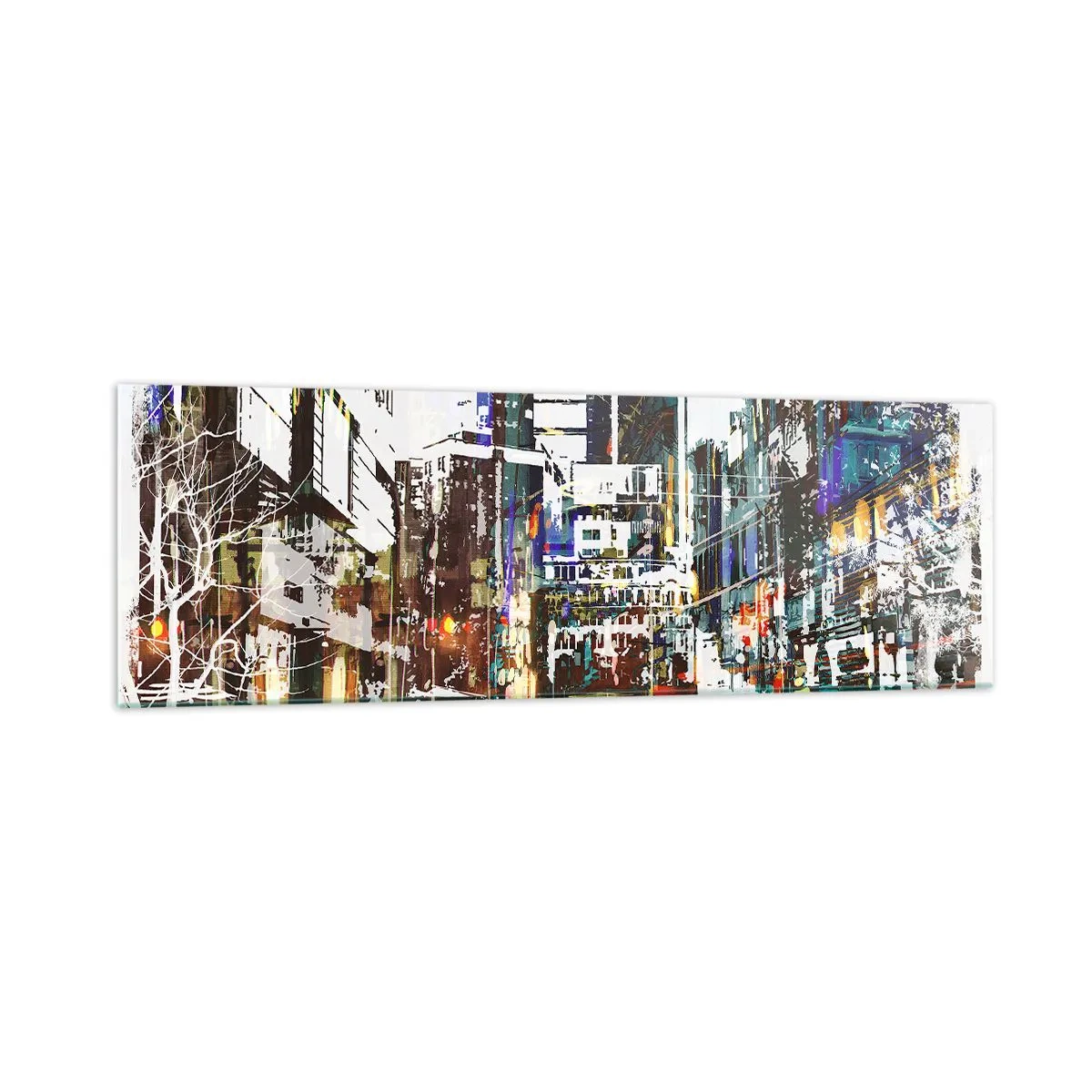 Cuadro sobre vidrio - Impresiones sobre Vidrio - Un paisaje urbano moderno de estilo artístico. - 160x50cm - Ciudad parpadeante - Decoración de pared moderna para salón y dormitorio ARTTOR