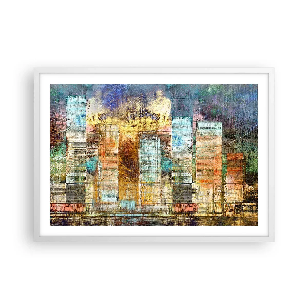 Póster en marco blanco - Metrópolis soleada - 70x50 cm