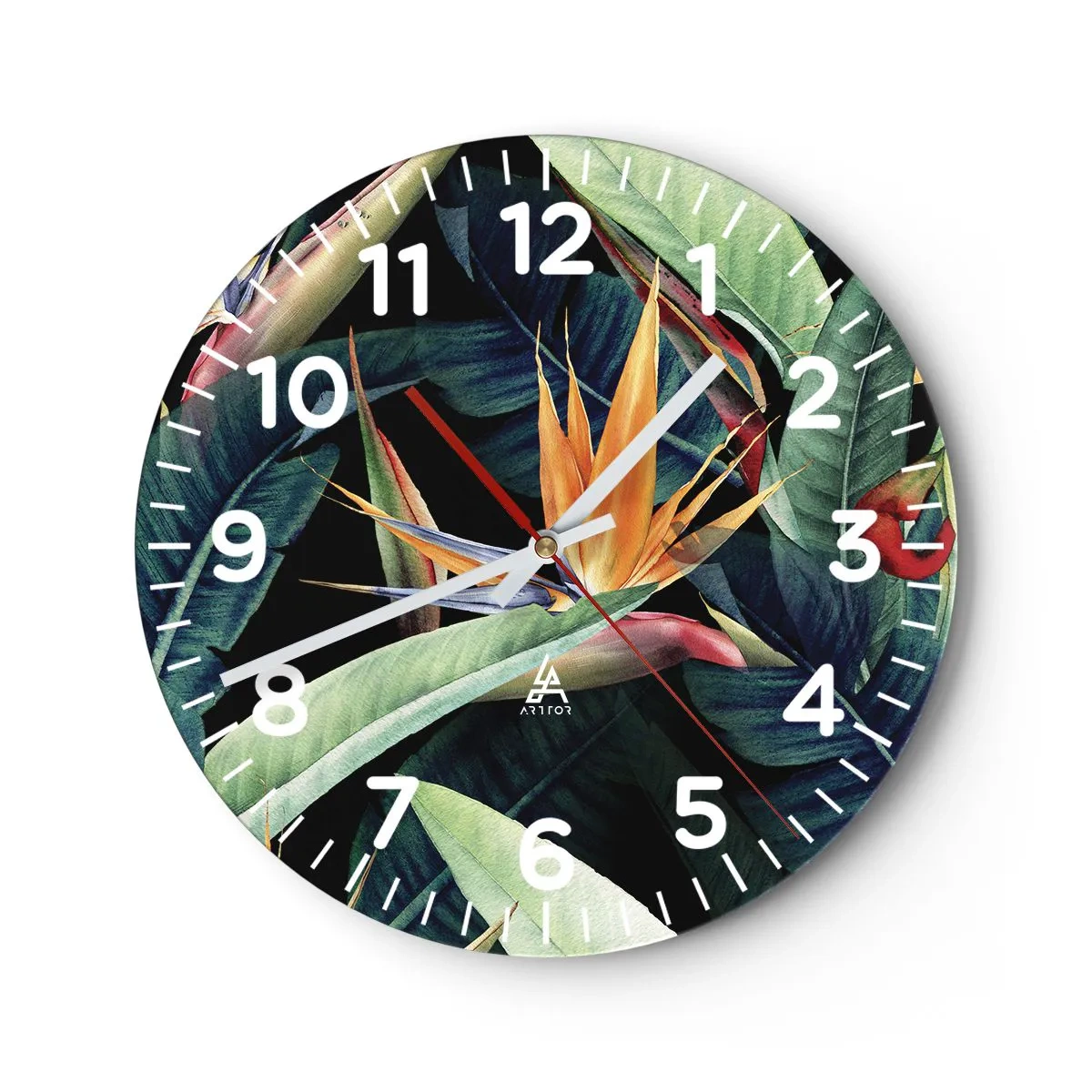 Reloj de pared - Reloj de vidrio - Flores de llamas de los trópicos - 40x40 cm