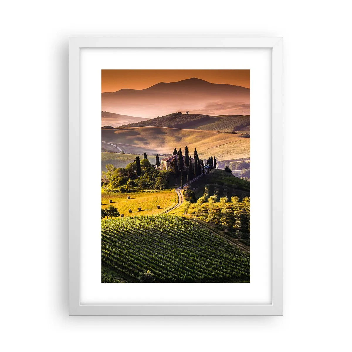 Póster en marco blanco - Paisaje toscano - 30x40 cm