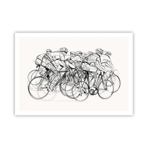 Póster - Un grupo de ciclistas en movimiento en un estilo minimalista. - 100x70cm - Juntos como un equipo - Decoración de pared moderna para salón y dormitorio ARTTOR