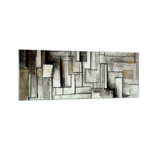Cuadro sobre vidrio - Impresiones sobre Vidrio - Rectángulos abstractos en tonos de gris y negro. - 140x50cm - El poder de la sencillez - Decoración de pared moderna para salón y dormitorio ARTTOR