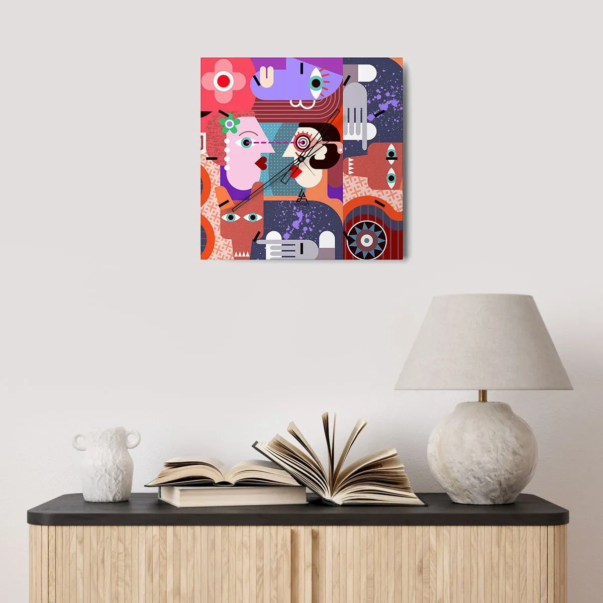 Reloj de pared - Reloj de vidrio - Cara a cara - 40x40 cm