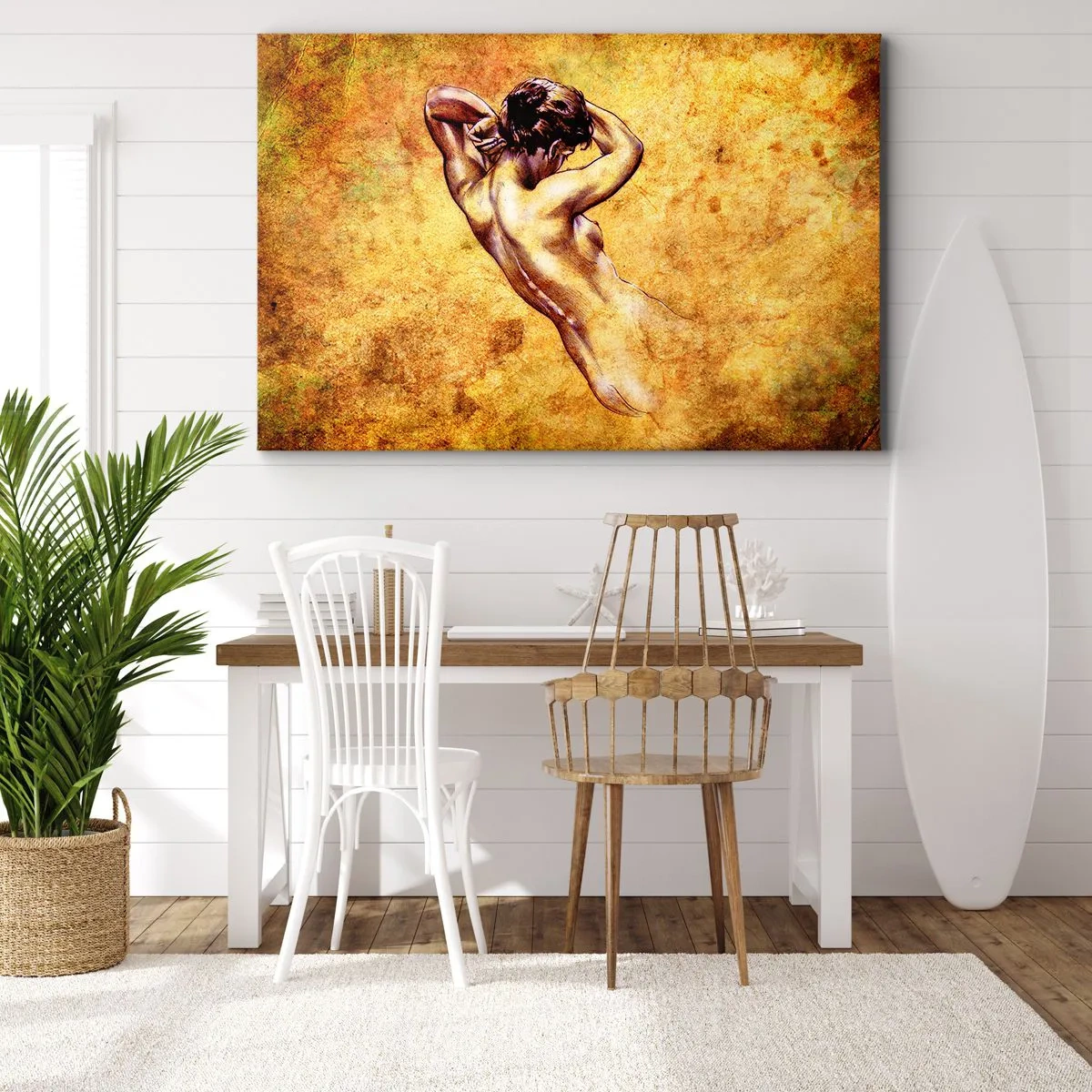 Cuadro sobre lienzo - Impresión de Imagen - Desnudo femenino artístico sobre fondo dorado en estilo clásico. - 120x80cm - Revelado, pero todavía un misterio - Decoración de pared moderna para salón y dormitorio ARTTOR