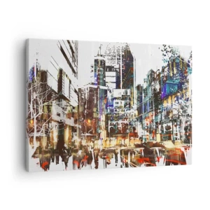Cuadro sobre lienzo - Impresión de Imagen - Un paisaje urbano moderno de estilo artístico. - 70x50cm - Ciudad parpadeante - Decoración de pared moderna para salón y dormitorio ARTTOR