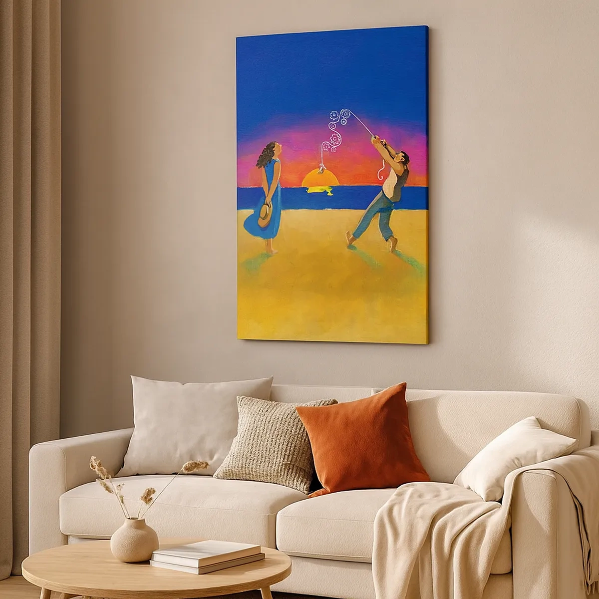 Cuadro sobre lienzo - Impresión de Imagen - Figuras junto al mar al atardecer - 50x70cm - Mucho más que una estrella del cielo - Decoración de pared moderna para salón y dormitorio ARTTOR