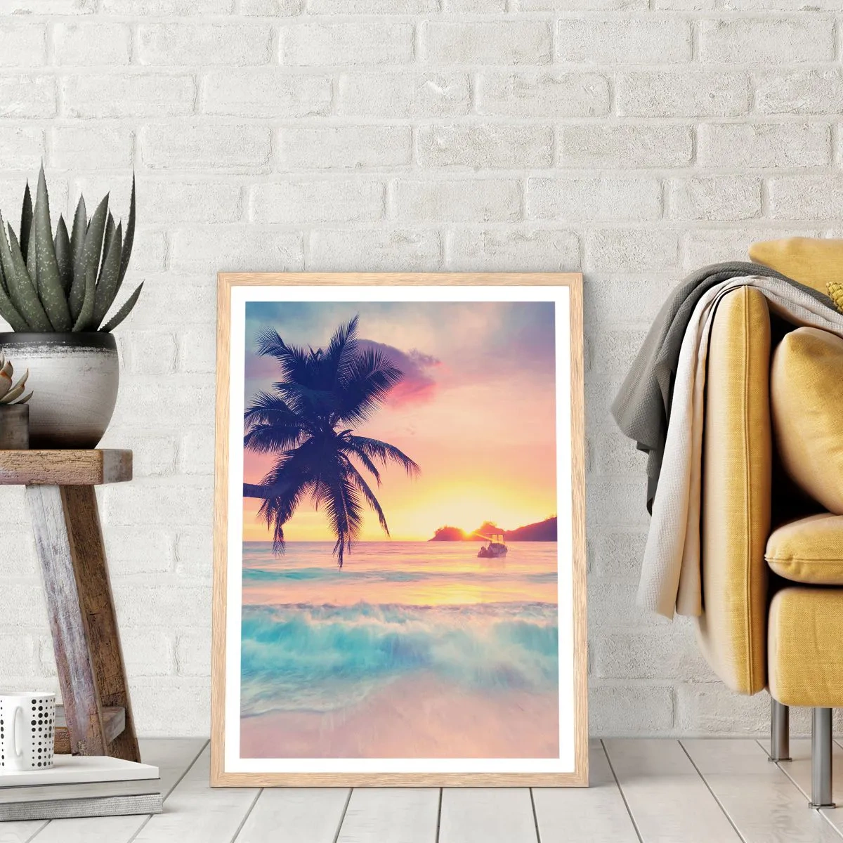 Póster en marco roble claro - Atardecer en la bahía - 70x100 cm